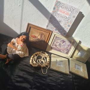 Native American Girl Doll with Embroidered Top, Red Eyes, Random Junk Lot